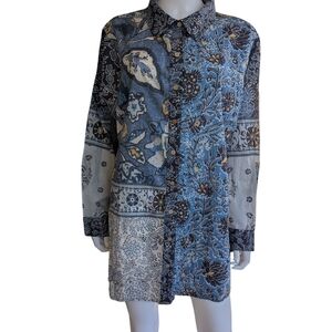 Soft Surroundings Blue and Cream Floral Shirt